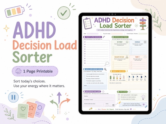 ADHD Decision Load Sorter Printable for Prioritizing Choices and Daily Mental Load