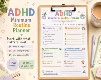 ADHD Minimum Routine Planner Printable for Low Energy Days and Daily Reset