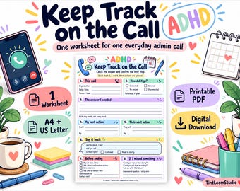 Utskrivbara samtalsanteckningar om ADHD, arbetsblad med koll på samtalet, A4 och US Letter PDF