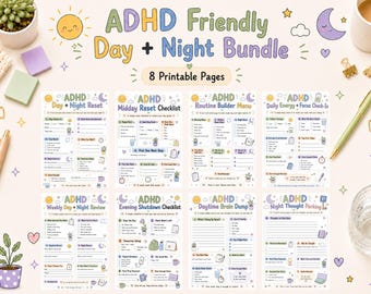 ADHD-vänligt planerarpaket för dag- och nattrutinsidor