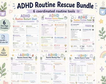 ADHD-rutinräddningspaket utskrivbart för flexibla dagliga rutiner och lågenergidagar