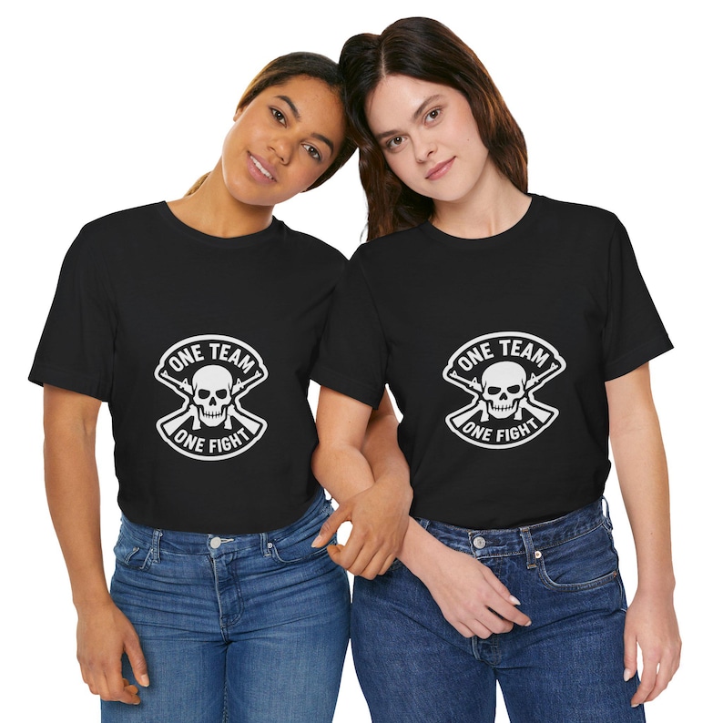 One Team One Fight Skull T-Shirt | Monochrome Crew Neck Tee image 8