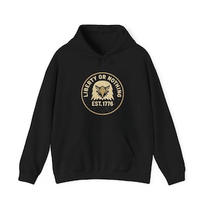 Liberty Eagle Emblem Hoodie | Forged in Fire American Flag Design (50/50 Cotton-Poly)