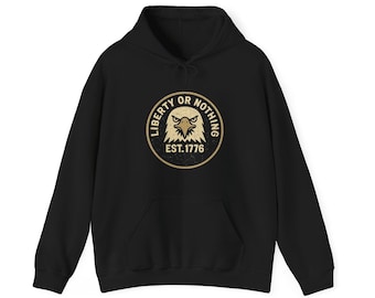Liberty Eagle Emblem Hoodie | Forged in Fire American Flag Design (50/50 Cotton-Poly)