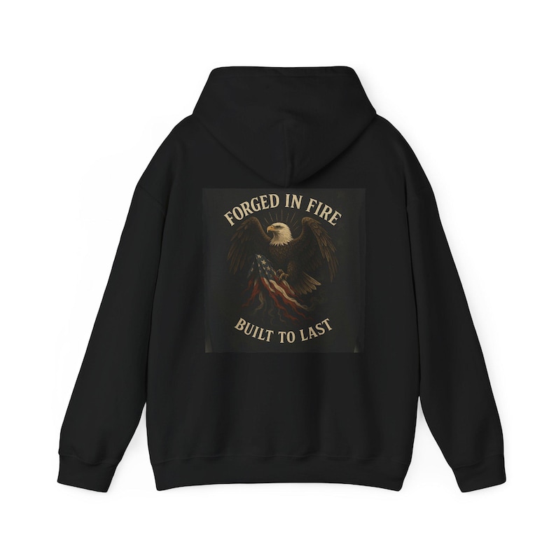 Liberty Eagle Emblem Hoodie | Forged in Fire American Flag Design (50/50 Cotton-Poly) image 2