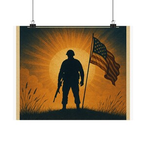 July 4th Patriotic Soldier Wall Poster 14x11 in Satin Print 1776 Vintage Art image 2
