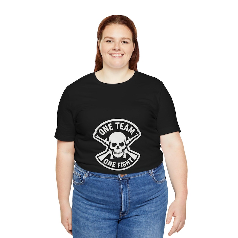 One Team One Fight Skull T-Shirt | Monochrome Crew Neck Tee image 6