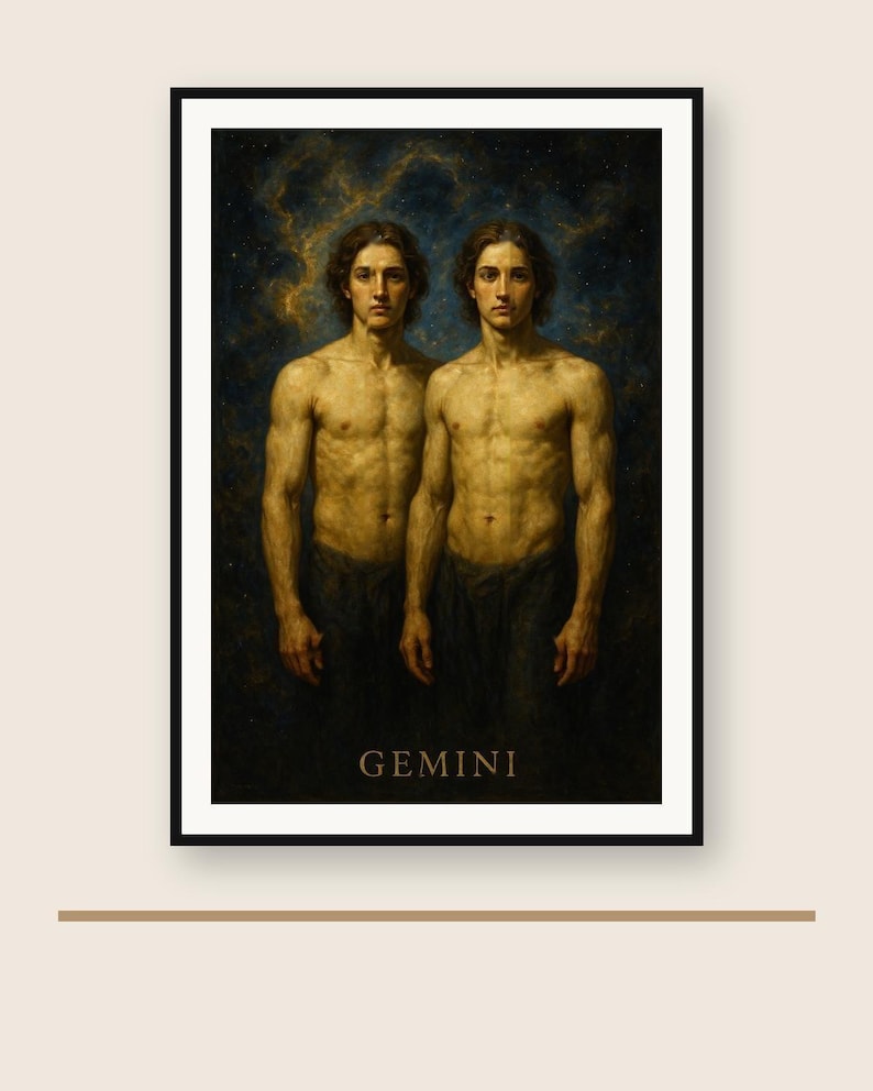 Gemini Zodiac Wall Art | Celestial Constellation Print | Digital Download PNG | Instant Printable image 1