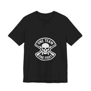 One Team One Fight Skull T-Shirt | Monochrome Crew Neck Tee image 2