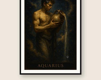 Aquarius Zodiac Wall Art | Celestial Constellation Print | Digital Download PNG | Instant Printable
