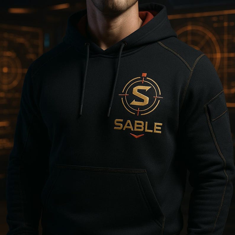 SABLE Command Hoodie | Dark Military Streetwear | Minimal Logo Pullover Unisex image 1
