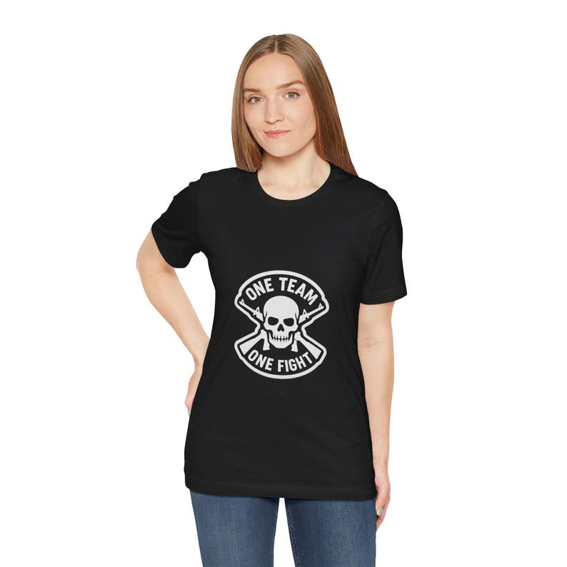 One Team One Fight Skull T-Shirt | Monochrome Crew Neck Tee image 5