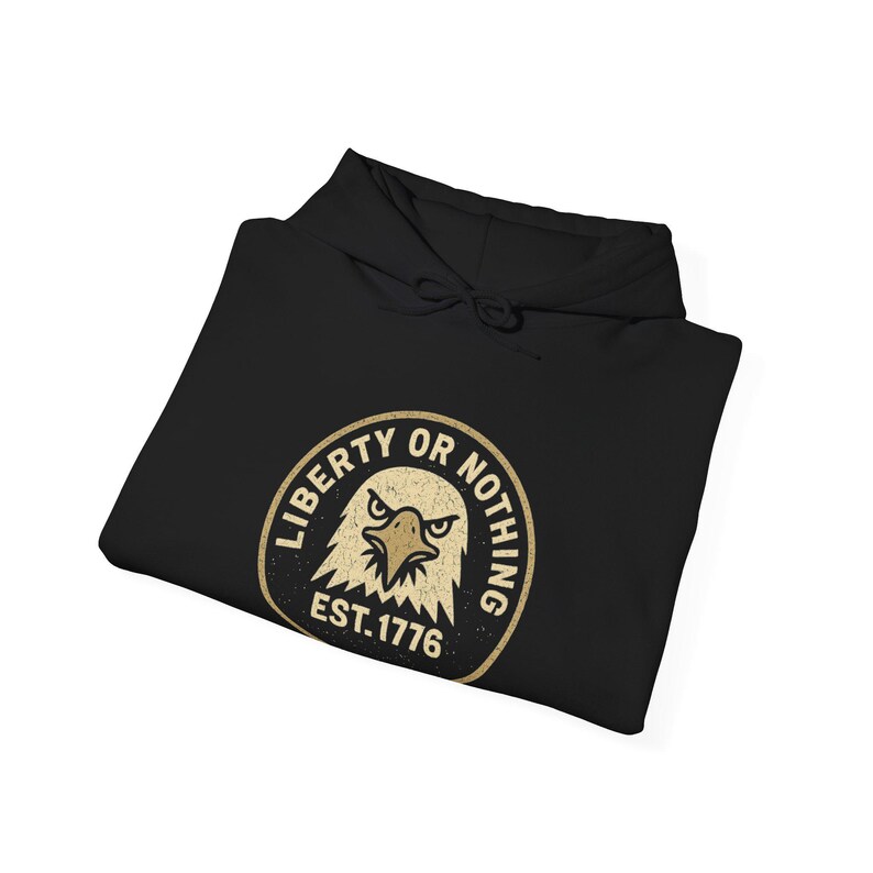 Liberty Eagle Emblem Hoodie | Forged in Fire American Flag Design (50/50 Cotton-Poly) image 3