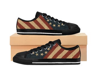 Betsy Ross Flag Canvas Sneakers: 13-Star Circle, Vintage Stripes (Low Top)