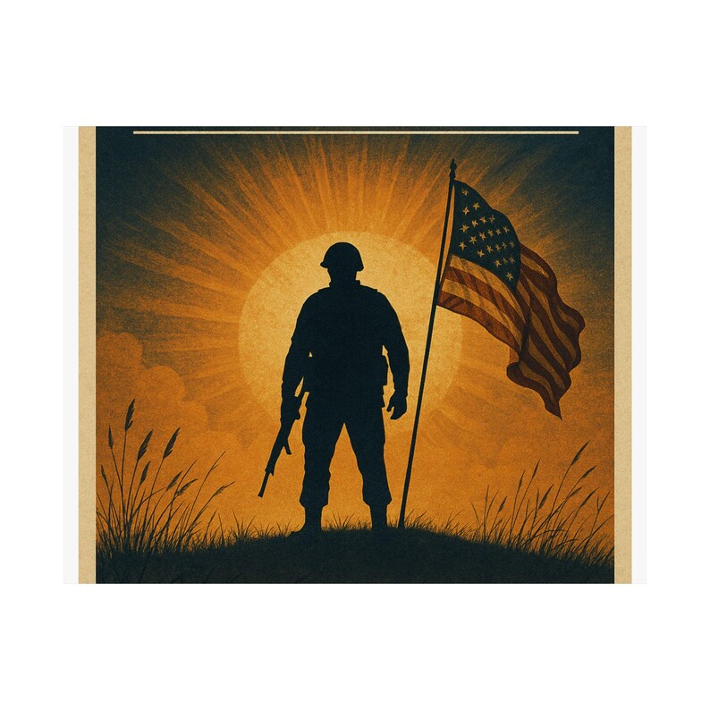 July 4th Patriotic Soldier Wall Poster 14x11 in Satin Print 1776 Vintage Art image 1