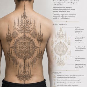 Modernes thailändisches Yantra-Lotus-Tattoo | Mandala-Tattoo-Design mit heiliger Geometrie | Feine Linienführung in Schwarz