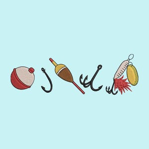 Fishing Machine Embroidery Design, Cute Fishing Bobber Hook and Lure Embroidery Pattern, Father's Day Gift Fisherman Design, 5 Sizes
