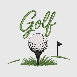 Golfbroderidesign, golfboll och flagga maskinbroderifil, golfgåva digital nedladdning PES DST JEF