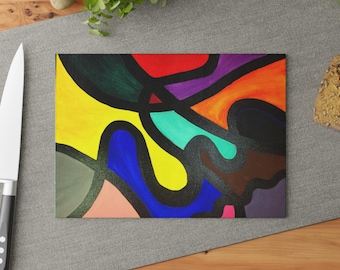 Abstrakt Bunt Wirbelt Glas Schneidebrett | Moderne Küchenkunst