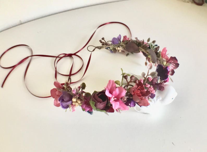 Baby Flower Crown Flower Girl Crown Baby Girl Headband Wedding Flower Crown Plum Flower Crown Well Dressed Wolf