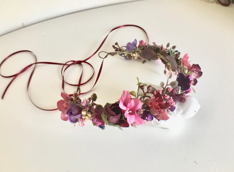 Baby Flower Crown Flower Girl Crown Baby Girl Headband Wedding Flower Crown Plum Flower Crown Well Dressed Wolf