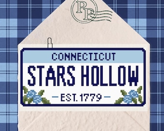 Connecticut Needlepoint Canvas | Small Town License Plate Needlepoint | Cozy New England Inspired 18 Mesh Hand Painted Canvas