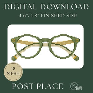 Reading Glasses Needlepoint Canvas | Green Coastal Grandmillennial Design (Digital Download)