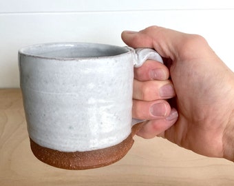 Handmade White Glazed Pottery Mug for Coffee or Tea or Gift with Rustic Clay on Bottom, Ceramic Clay Mug for Coffee Lover or Tea Lover Gift
