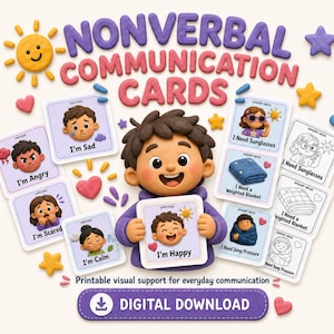 Nonverbal Communication Cards (Color + B&W) - Ink-Saving Visual Support for Autism, ADHD, Special Needs, Printable Communication Tools