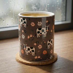 Spotted Cow Floral Pattern Mug | Ceramic Coffee Tea Cup
