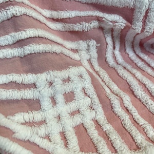 Pink White Ribbing Vintage Chenille 17”x24” Piece * MCM Cotton Quilting