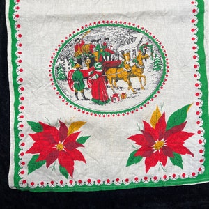 Vintage Christmas Carolers Linen Dish Towel * Fallani & Cohn    Poinsettias