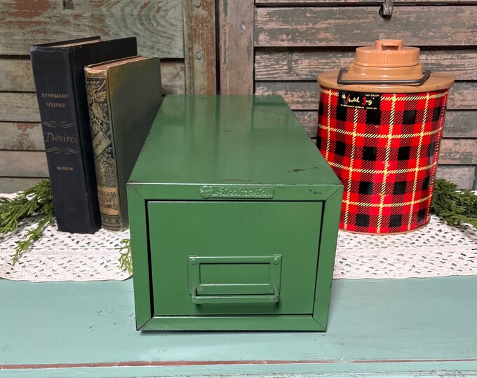 Vintage Green Metal File Box Steelmaster Card Drawer Etsy