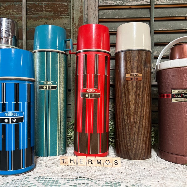 Choice Vintage Thermos * Metal Large * Scotch Hamilton Plastic 1970s * Lodge Cabin Decor