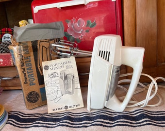 Vintage General Electric Portable Hand Mixer original box & Manual