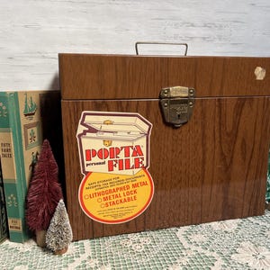 Vintage Wood Grain Litho Portafile Metal Box * Ballonoff * Ohio  Woodgrain File Box