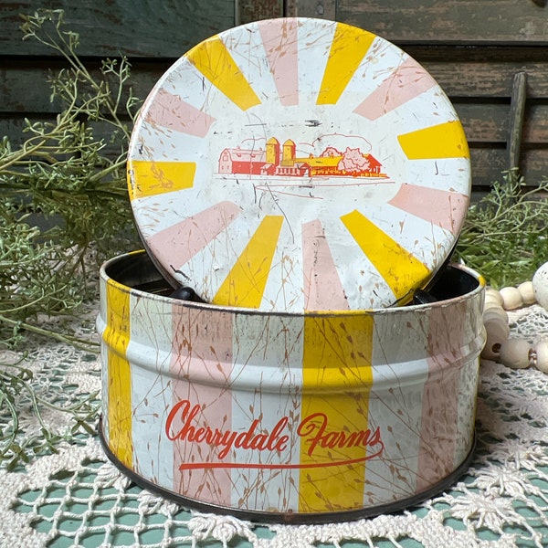 Vintage Cherrydale Farms Cashew Tin Yellow Pink