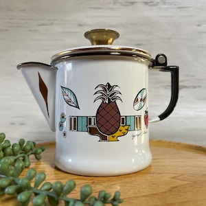 Vintage enamelware Georges Briard pitcher Ambrosia Pineapple Pattern * Small * Teapot?