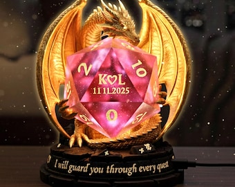 Personalized Dragon D20 Acrylic Light Box, Custom D&D Gaming Lamp for Couples, Fantasy Creature Gift, Anniversary Engagement Present