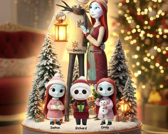 Personalized Nightmare Before Christmas Family Light Box, Custom Jack Skellington Sally LED Night Light, Christmas Gift for Family