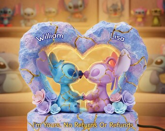 Personalized Stitch and Angel Couple Light Box | Custom Lilo and Stitch Heart Night Light for Anniversary, Valentine's Day Gift