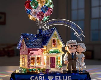 Personalized Old Couple LightBox, Custom Carl & Ellie Up Movie Acrylic Lamp, Anniversary Gift for Couple, Grow Old With You LED Decor