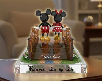 Personalized Mickey Minnie Couple Acrylic Light Box with Names, Custom Disney NightLight, Romantic Anniversary Valentine's Day Gift