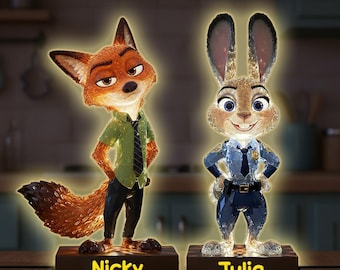 Personalized Zootopia Acrylic Light Box with Custom Name, Nick Wilde Judy Hopps LED Lamp, Disney Character Night Light, Fan Gift