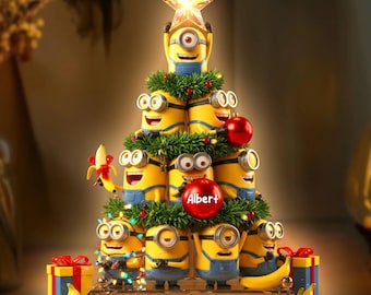 Personalized Minions Christmas Tree Acrylic Light Box, Custom Name LED Holiday Decor, Funny Cartoon Christmas Gift for Kids & Fans