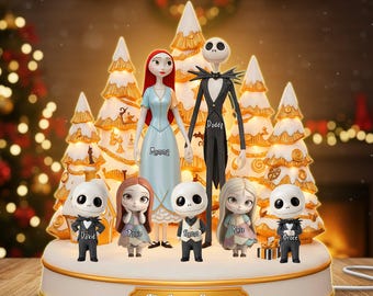 Personalized Nightmare Before Christmas Family Light Box - Custom Jack & Sally LED Christmas Decor Gift for Family