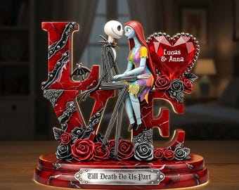 Personalized Nightmare Before Christmas Jack & Sally Acrylic Light Box, Custom Couple Anniversary Wedding Gift, Till Death Do Us Part Decor