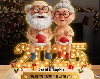 Personalized Naughty Old Couple Acrylic LightBox, Custom LED Anniversary Gift for Husband Wife, Humorous Xmas Decor, Grow Old With You Quote