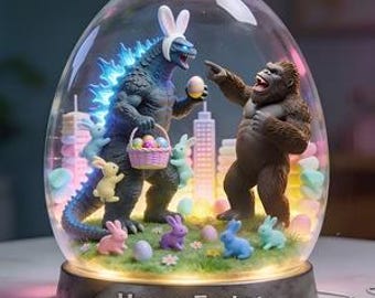 Personalized Godzilla King Kong Easter LightBox, Custom Kaiju Egg Dome Glow Lamp, Unique Easter Gift for Movie Fans, Easter Decor NightLight