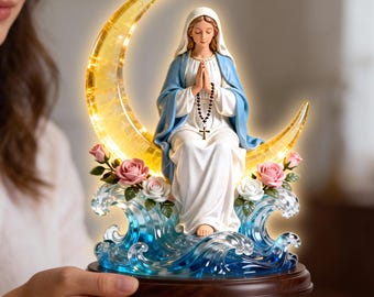 Personalized Virgin Mary LED Light Box, Custom Catholic Christian Gift, Religious Home Decor, Our Lady Night Light for Prayer